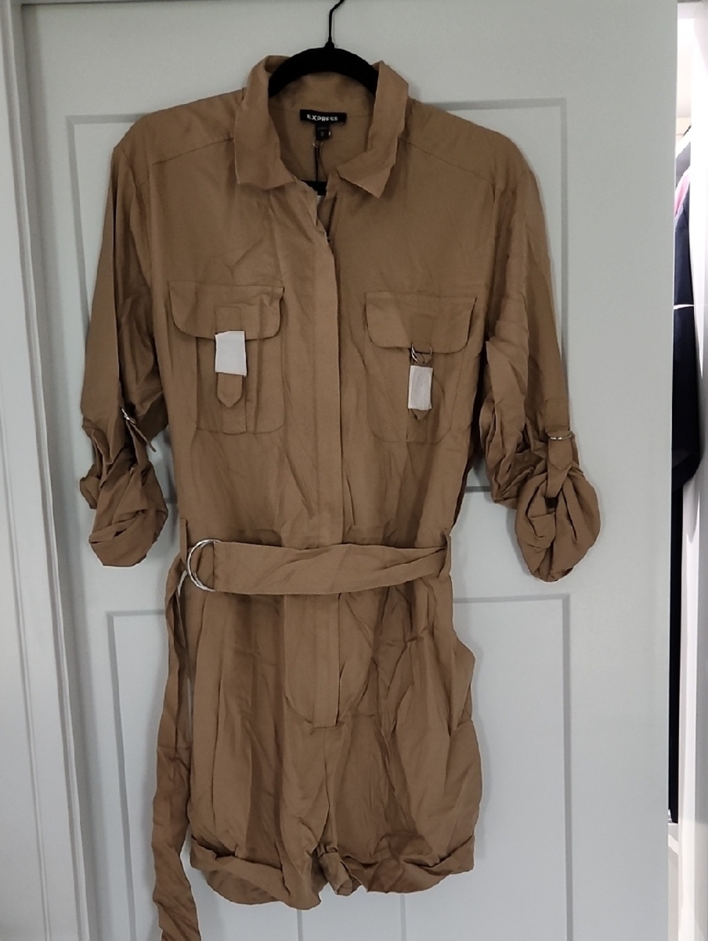 Express Tan Utility Romper Jacket with Self-Tie Belt